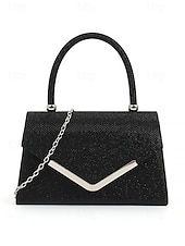 abordables Pochettes et sacs à main de soirée-Pochette de soirée pailletée pour femme avec bandoulière chaîne – élégante pochette structurée à poignée supérieure pour mariages, cocktails et événements formels