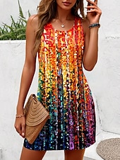cheap Art&amp;Design Dress-Women&#039;s Mini Dress Sundress A Line Dress Tank Dress Off The Shoulder Dress Vacation Casual Boho Party Street Holiday Regular Fit Ombre Graphic Stripe Sleeveless U Neck Orange Summer