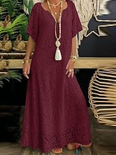 abordables Robe Simple-Robe Maxi Femme Robe A Ligne Uni Vacances Décontractée Boho Extérieur Sortie Ajustement Normal Graphique Manches Courtes Col V Noir Blanc Bordeaux Été