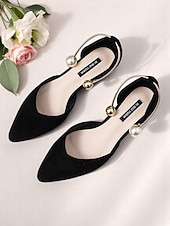 cheap Women's Flats-Women's Burgundy Pointed Toe Flats – Suede Shoes with Pearl Anklet Strap for Elegant Daytime Dates