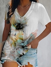 abordables T-shirt Boho-Femmes T-shirt Graphique Géométrique Bohème ancien Western Manche Courte Col en V Hauts Réguliers Quotidien Week-end Blanche Jaune Fuchsia Vert Été