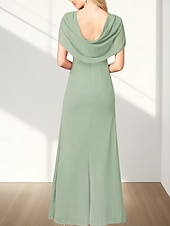 abordables Robes pour invitées de mariage-Robes d&#039;invitée de mariage A-Line Élégante Robe Invitée de mariage Fiançailles Longueur de sol Sans manches Col en V Chiffon Dos drapé avec plis Fente