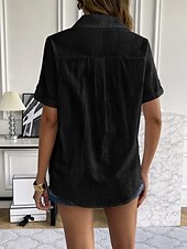 billige Skjorter-Dame Skjorte Helfarge Grunnleggende Fritid Kortermet Skjortekrage Vanlige topper Daglig Knapper Svart Hvit Rosa Blå Sommer