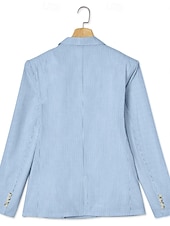 billige Blazer-herre seersucker blazer jakke frakk mote sommer stripete blazer himmelblå standard passform enkeltspent toknappet