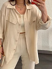 abordables Ensembles-Femmes Mode Streetwear Ensembles en coton et lin Ensembles deux pièces Ensembles de Pantalons manche longue Col de chemise Uni Tenue quotidienne Date Rose Claire Vert Beige Été Coupe régulière