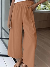 economico Pantaloni in lino e cotone semplici-Per donna Culotte Gamba Larga Pantaloni in cotone e lino Pantaloni Eleganti Moda Streetwear Lunghezza intera Naturale Semplice Elastico in vita Comodo All&#039;aperto Confortevole Streetwear Uscire Bianco