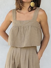 economico Camicie-Per donna Camicia di lino Gilet in cotone e lino Blusa Semplice Moderno Casual Senza Maniche Collo quadrato Top corti Quotidiano Ferie Senza schiena Bianco Cachi Estate