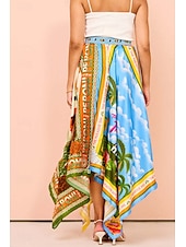 preiswerte Grafische Röcke-Damen Rock Lässig Boho Maxi Mittlere Hüfthöhe Röcke Blumen Druck Asymmetrischer Saum Mikroelastisch Straße Ausgehen Grün Sommer Polyester