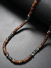 abordables Bijoux pour hommes-Collier de perles en bois naturel pour homme avec des accents turquoise, style surfeur bohème, bijoux réglables pour la plage, les festivals et les tenues décontractées