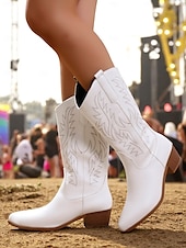 levne Cowboy &amp; Western Boots-Dámské hnědé kovbojské boty v bohémském westernovém stylu – klasické prošívání s blokovým podpatkem pro hudební festivaly, běžné nošení a outdoorové nošení