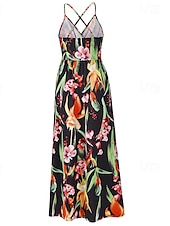 preiswerte Druck Blumen Kleider-Damen Midikleid Sommerkleid Unterkleid Boho-Kleid Mode Modern Täglich Strand Wochenende Normale Passform Blumen Ärmellos V Ausschnitt wasserblau Schwarz Rosa Orange Sommer