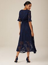 cheap Cocktail Dress-Women&#039;s Maxi Dress Cocktail Dress Wedding Guest Dress Semi Formal Dress A Line Dress Elegant Work Birthday Flutter Sleeve Wedding Guest Cocktail Party Formal Evening Regular Fit Solid Color Plain