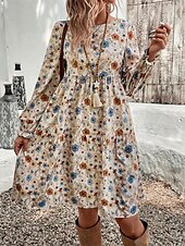 abordables Robes fleuries élégantes-Femmes Mini Robe Robe Décontractée Robe Fleurie Robe d&#039;été Élégant Mode Manches Bouffantes Extérieur Fête Date Coupe régulière Fleur Sans manches Col ras du cou Abricot Été Printemps