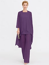 billiga Mammas byxdräkter-Strand Bröllop Jumpsuit/Byxdräkt 3 Delar Mor Till Brud Bröllops Gäst Elegant Plus Size Inkluderat Bateau Hals Golvlängd Chiffon Ärmlös Jacka es med Enfärgade Färger