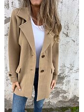 billige Blazere og dresser-Dame Bluse عادي Fritid Langermet Skjortekrage Vanlige topper Daglig Ut på byen Knapper Lomme Svart Kakifarget Aprikos Sommer