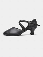 preiswerte Schuhe für Standardtanz und Modern Dance-Schwarze Latein-Tanzschuhe für Damen mit gekreuzten Riemen und geschlossener Spitze und niedrigem Absatz – bequeme Performance-Ballsaalschuhe für Anfänger und Gesellschaftstänzer