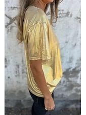 billige Plain t-skjorte-Dame Bluse عادي Moderne Kortermet Crew-hals Vanlige topper Ferie Ut på byen Svart Hvit Navyblå Lilla Gull Sommer