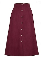 preiswerte Schlichte Röcke-Damen Rock Lässig Midi Mittlere Hüfthöhe Röcke Einfach Gerafft Mikroelastisch Urlaub Straße Schwarz Rosa Wein Rotblond Sommer Cordstoff