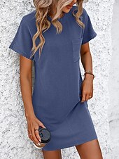 cheap Plain Dress-Women&#039;s Mini Dress T Shirt Dress Tee Dress Solid Color Summer Dress Casual Daily Regular Fit Graphic Short Sleeve Crew Neck Black Pink Blue Green Summer