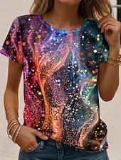 abordables T-shirt Art &amp; Design-Femmes T-shirt A Ombre Graphique Abstrait ancien Élégant Occasionnel Manche Courte Col rond Hauts Réguliers Quotidien Imprimé Arc-en-ciel Été
