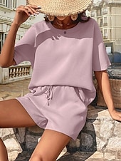 levne Dámské krátké soupravy-Dámské 2 kusy módní streetwear denní krátké soupravy krátký rukáv kulatý výstřih grafický šňůrkový neformální denní bílá růžová zelená léto standardní střih
