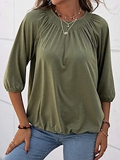 abordables Hauts Unis pour Femmes-Femmes T-shirt Uni Mode Moderne Manche 3/4 Col ras du cou Hauts Réguliers Quotidien Noir Blanche Rose Claire Vin Vert Véronèse Été
