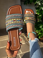 voordelige Vakantiesandalen-Boheemse platte sandalen voor dames – kleurrijke geborduurde bandjes, comfortabele en stijlvolle schoenen voor casual zomerdagen, strand en vakantie