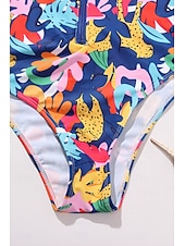 billiga One-piece-baddräkter-Dam Badkläder En bit Baddräkt Dragkedja Tropisk Standkläder Blomma Rund hals Ärmlös Baddräkter