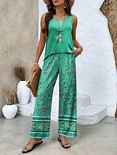 cheap Two Piece Sets-Women&#039;s Pants Sets Vacation Fashion Daily  Sleeveless Round Neck U Neck Floral Graphic Casual Daily Weekend Red Blue Purple Summer Regular Fit