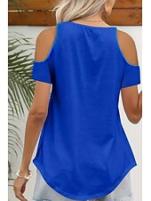 abordables T-shirt uni-Femmes Chemisier Uni Moderne Occasionnel Manche Courte Col carré Hauts Réguliers Fête Sortir Froncé Bleu Vert Été