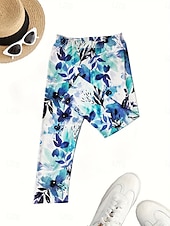 halpa Kukkakuosi-Naisten leggings capri-housut korkea elastisuus lomamuoti vintage vasikanpituus korkea vyötärö kukkakuvioinen painatus hengittävä pehmeä joustava virallinen lomatoimisto robininmunan sininen valkoinen