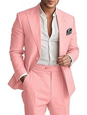 economico Abiti casual-Completi da sposa in lino rosa e blu cielo moda casual estivi a tinta unita adattamento standard 2 pezzi monopetto a un bottone