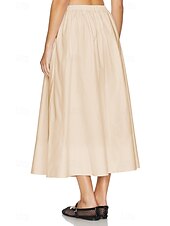 abordables Jupes unies-Femmes Jupe Évasé Mode Maxi Taille Basse Jupes Uni Avec Poches Micro-Élastique Vacances Rue Noir Blanche Champagne Beige Été Mélange Lin-Coton