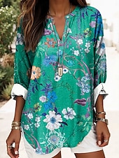 billiga Kvinnors Konst &amp; Design Toppar-Kvinnors Boho Blus Blommig Grafisk Abstrakt Elegant Daglig Lång Ärmar V-Hals Regular Toppar Dagligt Tryck Röd Blå Lila Grön Sommer Vår
