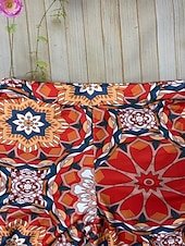 baratos perna larga e cintura alta-Mulheres Perna larga Calça larga Calças Férias Boho Comprimento total Cintura Alta Flor Cintura elástica Respirável Confortável Micro-Elástica Rua Roupa Diária Para Noite Laranja Verão Normal