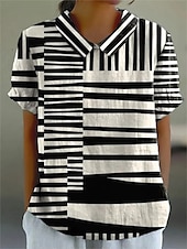 ieftine Topuri de artă și design pentru femei-Pentru femei Cămașă Geometric Bloc Culoare Stilat Modern Manșon scurt Guler Cămașă Topuri obișnuite Zilnic Concediu Imprimeu Negru Albastru piscină Albastru celest Portocaliu Kaki Vară