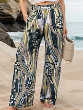 preiswerte weites Bein und hohe Taille-Damen Weites Bein Chinos Baggy-Hosen Urlaub Vintage Mode Volle Länge Hohe Taille Grafik Geometrisch Abstrakt Drucken Atmungsaktiv Weich Mikroelastisch Formell Outdoor Urlaub Karminrot Violett