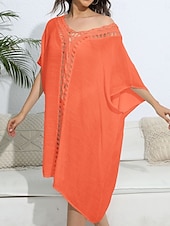 abordables Robes de plage-Maillots de Bain Femme Couverture Robe de Bain Maillot Boutons Vacances Plage Tenue Couleur Unie Col en V Manches Courtes Maillots de Bain