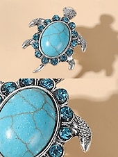 cheap Women&#039;s Rings-Women&#039;s Vintage Turtle Ring with Blue Turquoise Gemstone – Boho Animal Jewelry for Beach Vacations, Festivals and Casual Wear