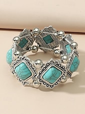 cheap Women&#039;s Bracelet-Women&#039;s Vintage Boho Turquoise Stone Bracelet – Retro Style Elastic Beaded Cuff Jewelry for Casual Wear, Festivals and Gifts
