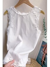 preiswerte Spitzenoberteile-Damen Bluse Spitzentops Einfach Basic Modern Ärmellos Quadrathals Normale Oberteile Täglich Ferien Ausgehen Spitze Schwarz Weiß Sommer