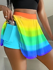 billige Grafiske skjørt-Kvinners kort skjørt culottes mote tilfeldig mini høy midje skjørt grafisk gradient mikroelastisk daglig hvit blå regnbue rose rød sommer strikket polyester
