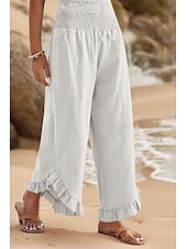 economico Pantaloni in lino e cotone semplici-Per donna Pantaloni in cotone e lino Pantaloni Eleganti Moda Streetwear Lunghezza intera Naturale Semplice Volant Elastico in vita All&#039;aperto Confortevole All&#039;aperto Vacanza Uscire Rosso arancione