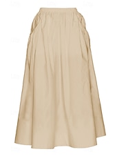 abordables Jupes unies-Femmes Jupe Évasé Mode Maxi Taille Basse Jupes Uni Avec Poches Micro-Élastique Vacances Rue Noir Blanche Champagne Beige Été Mélange Lin-Coton
