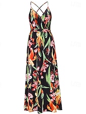 preiswerte Druck Blumen Kleider-Damen Midikleid Sommerkleid Unterkleid Boho-Kleid Mode Modern Täglich Strand Wochenende Normale Passform Blumen Ärmellos V Ausschnitt wasserblau Schwarz Rosa Orange Sommer