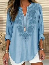 voordelige Dames Boho Tops-Dames Boho Blouse Grafisch Geometrisch Paisley Elegant Bohemia Vintage Lange Mouw V-hals Regular Tops Dagelijks Print Zwart Blauw Lichtgrijs Beige Zomer Lente