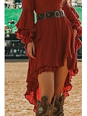 ieftine Rochii Boho-Pentru femei Rochie Mini Rochie Boho Rochie occidentală Modă Clasic Modern În aer liber Concediu Ieșire Fit regulat Simplu Manșon Lung În V Roșu-aprins Vară