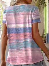 billige Stripe og geometrisk t-skjorte-Dame T skjorte Grafisk Stripet Stilfull Klassisk Fritid Kortermet V-hals Vanlige topper Daglig Trykt mønster Rosa Sommer