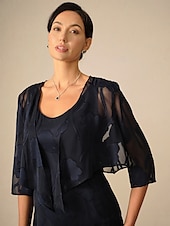 cheap Women&#039;s Dressy Tops-Women&#039;s Shrugs Solid Color Elegant Stylish Casual 3/4 Length Sleeve Asymmetrical Crop Tops Wedding Guest Beach Wedding Navy Blue Summer Spring Fall