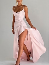 billiga Balklänningar-Havfrue  trumpet Quinceanera klänningar Elegant klänning bröllop bröllopsgäst golvlång utan ärm spaghetti axelrem polyester rygglös med spricka